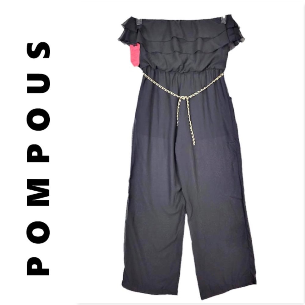 Pompous Girly Women's Strapless Jumpsuits Casual Formal Size Large Black